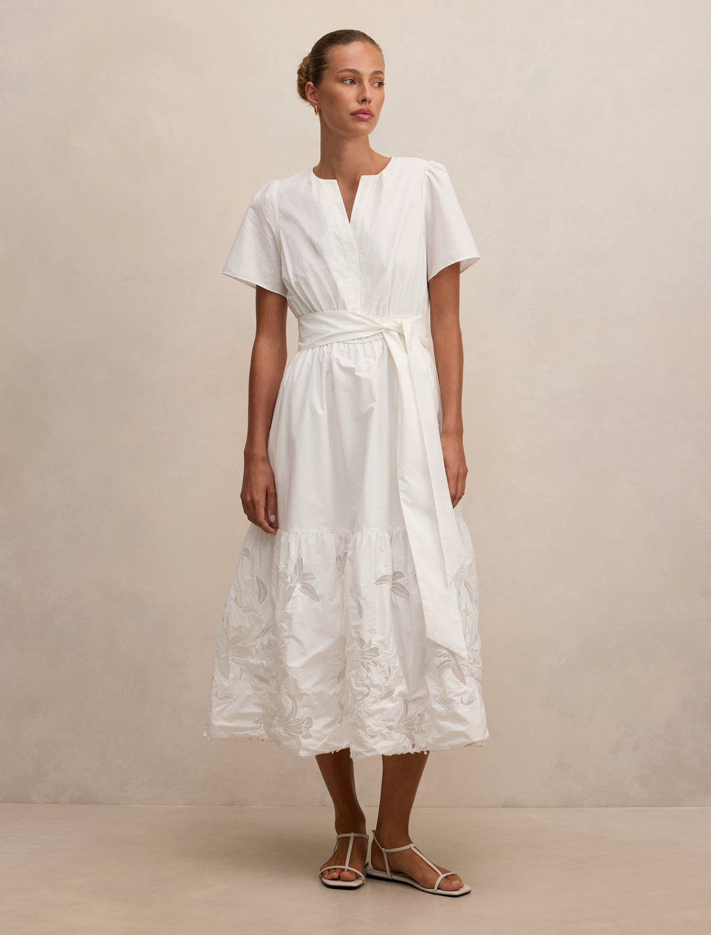 Matilda Embroidered Tie Midi Dress