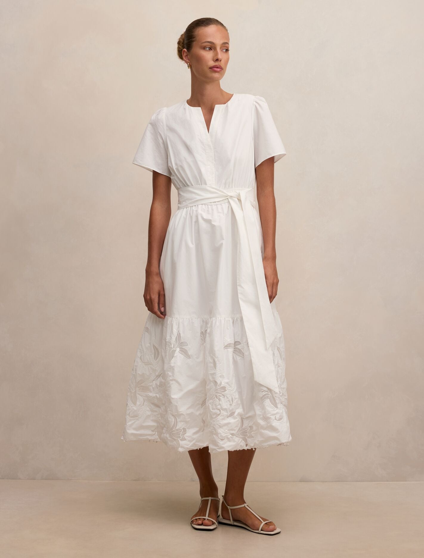 Matilda Embroidered Tie Midi Dress