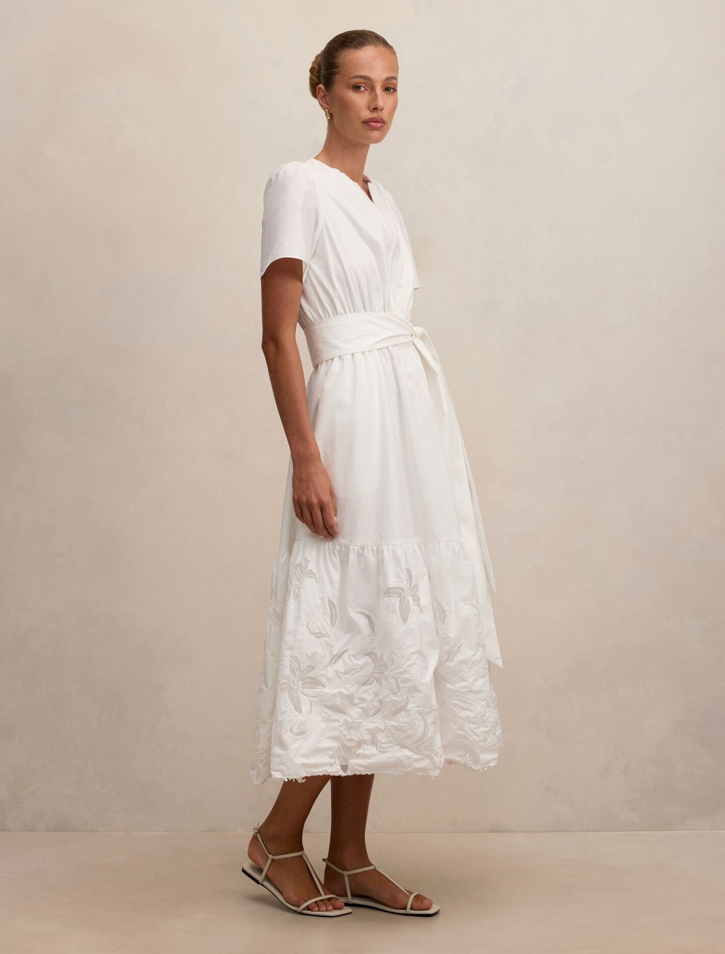 Matilda Embroidered Tie Midi Dress
