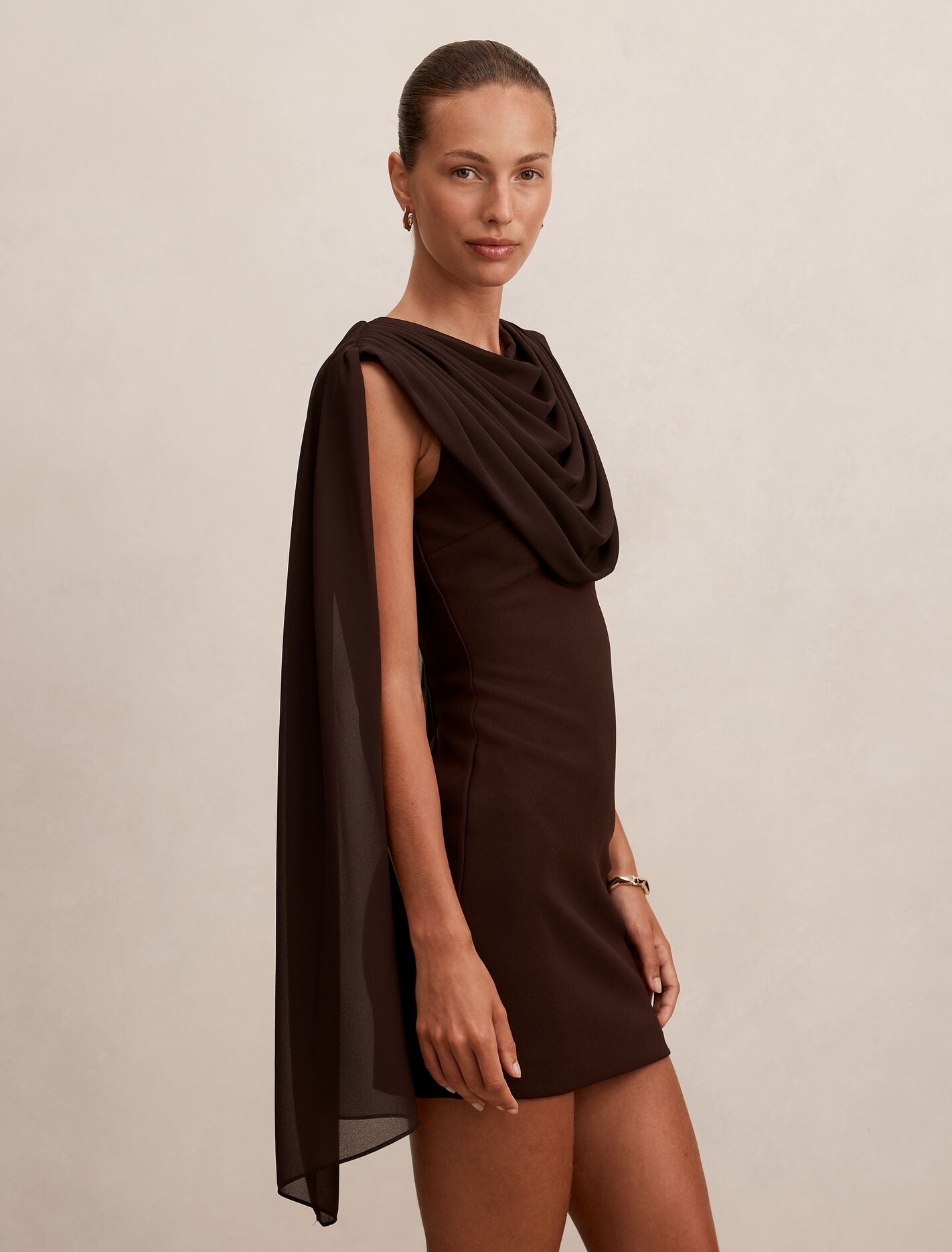 Brown Mini Dress - Bowie Mini Dress with Shawl - Size 0 to 12