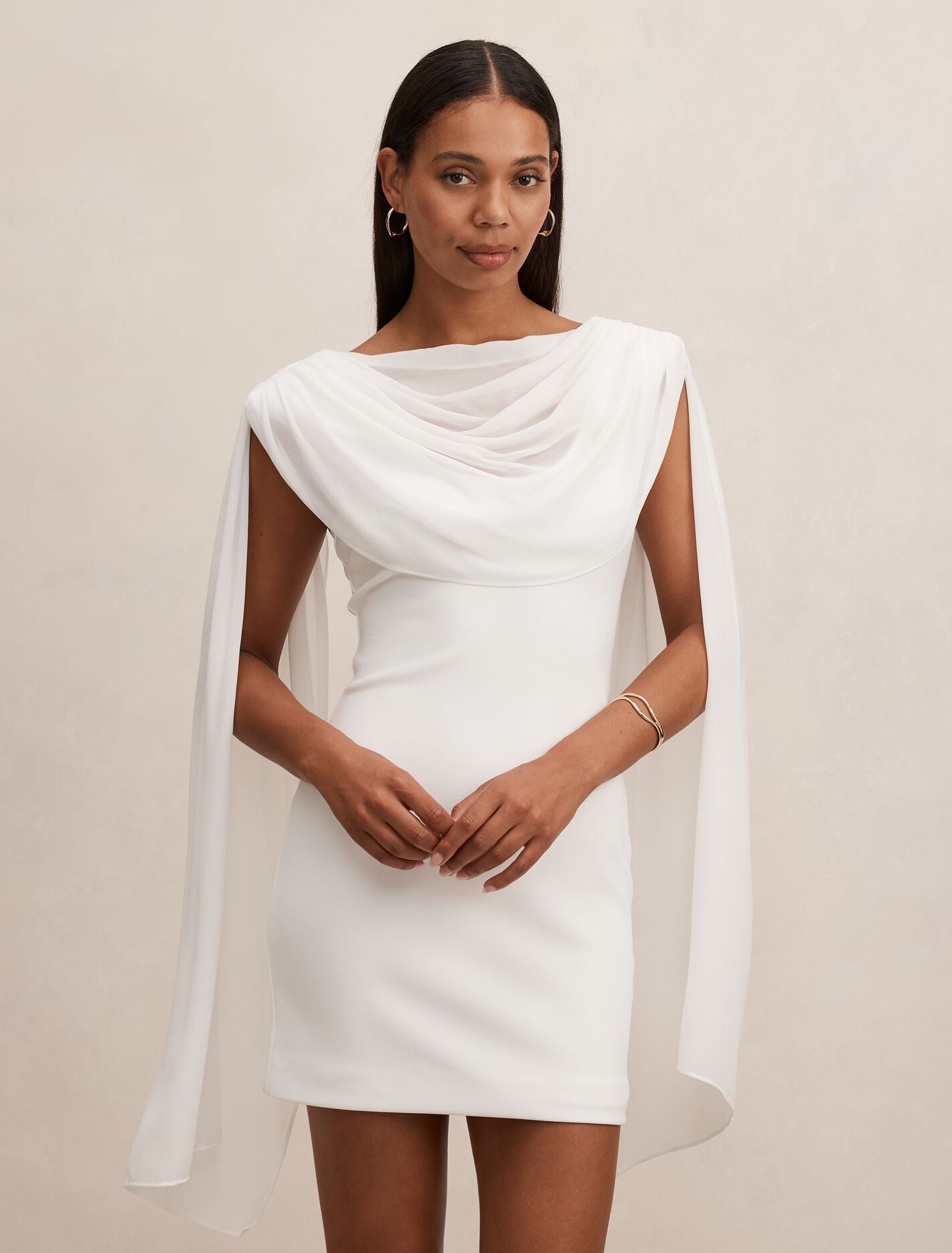 White Mini Dress - Bowie Mini Dress with Shawl - Size 0 to 12