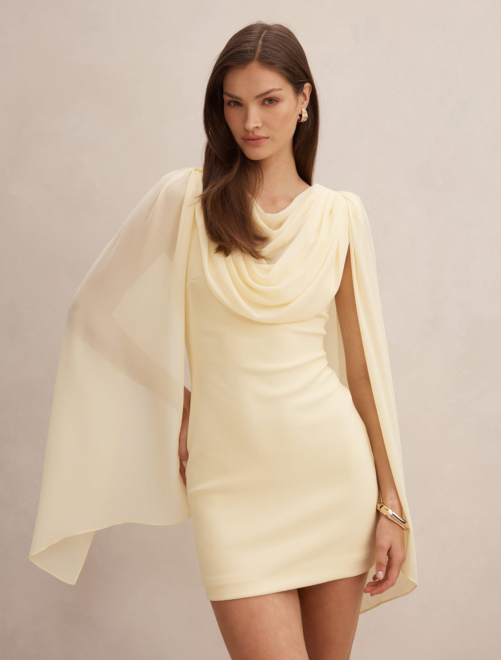 Yellow Mini Dress - Bowie Mini Dress with Shawl - Size 4 to 16