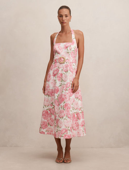 floral halter dress forever 21 Pink Midi - Blossom - Size 0 to 12 Size:4XL [56] Womens Square Neck Vintage 100% polyester Feature:Unlined