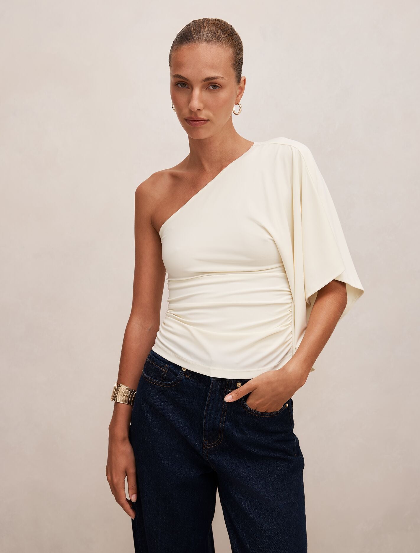Olive One Shoulder Cape Top