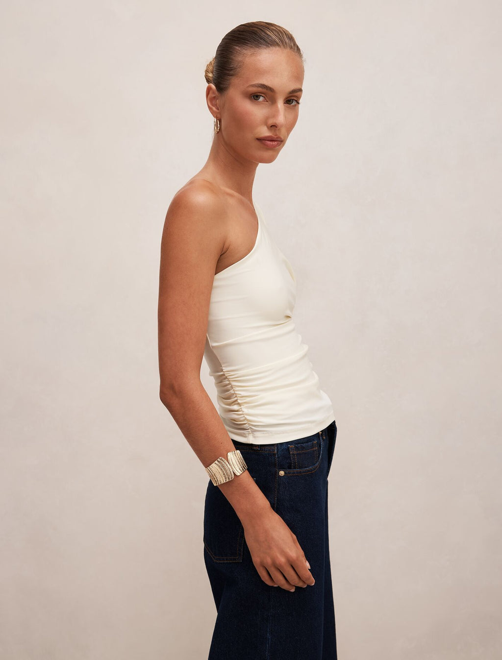 Olive One Shoulder Cape Top