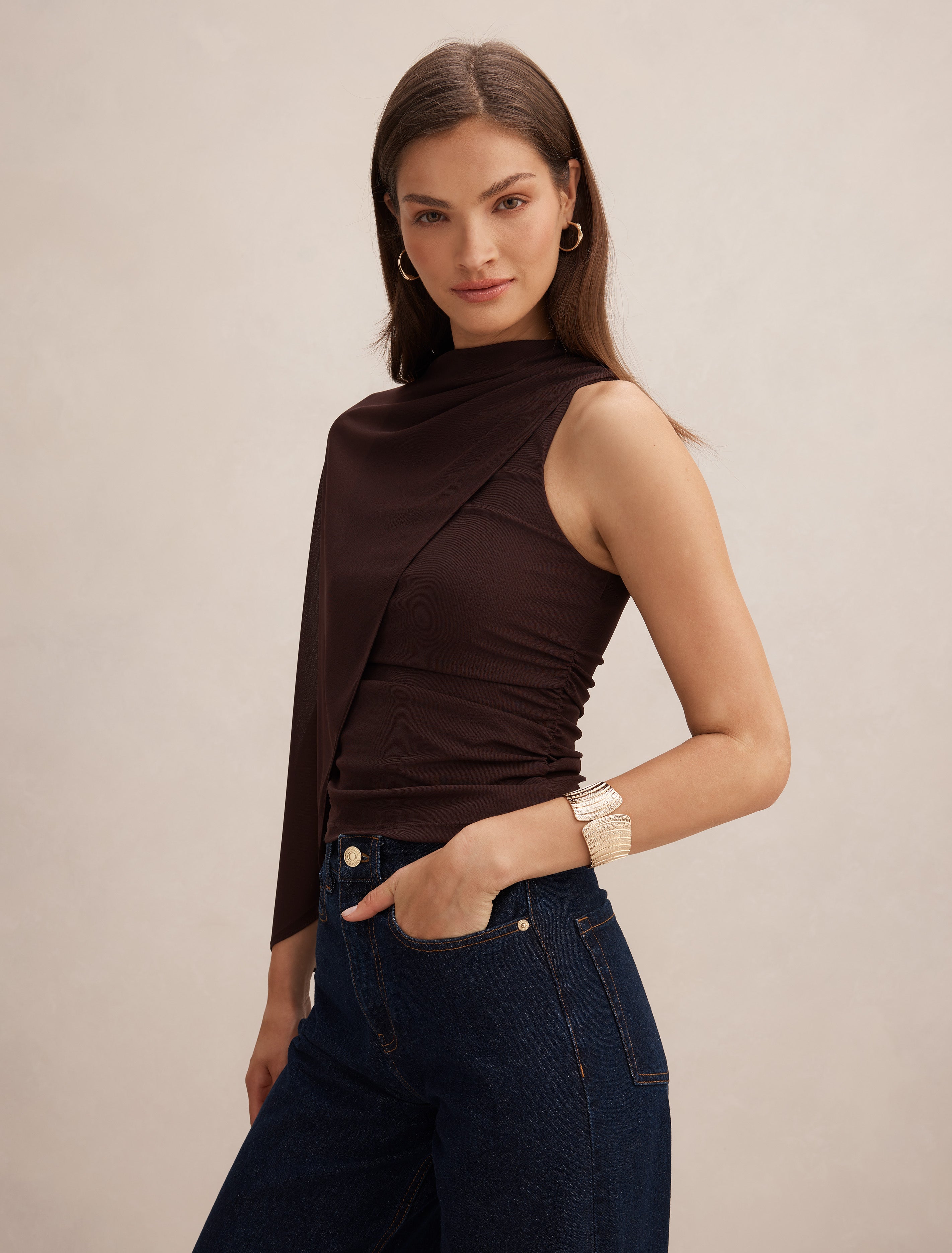 Brown Cape Top - Rosalind Asymmetric - Size 4 to 16 - Womens Tops