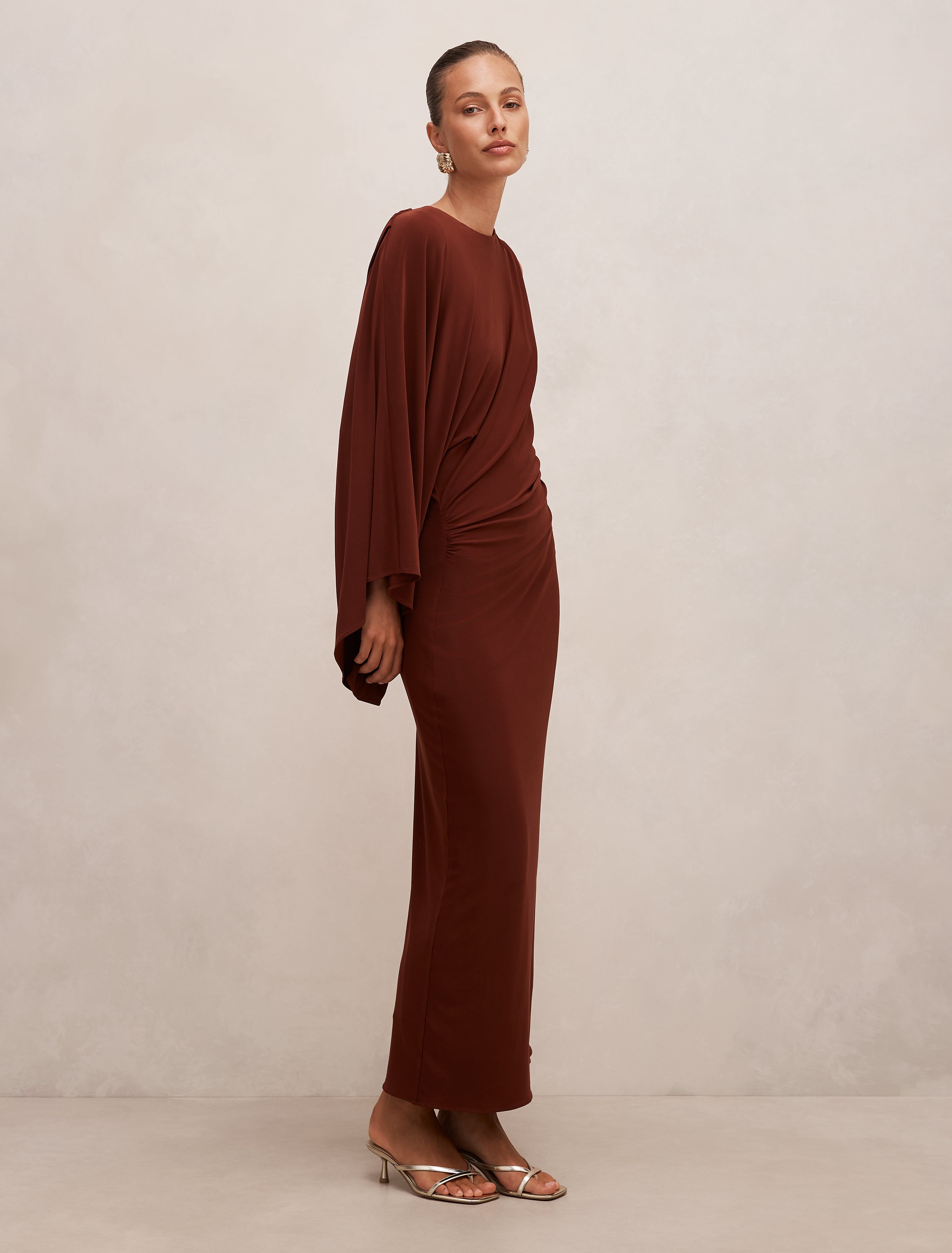 Fleur Cape Shoulder Maxi Dress