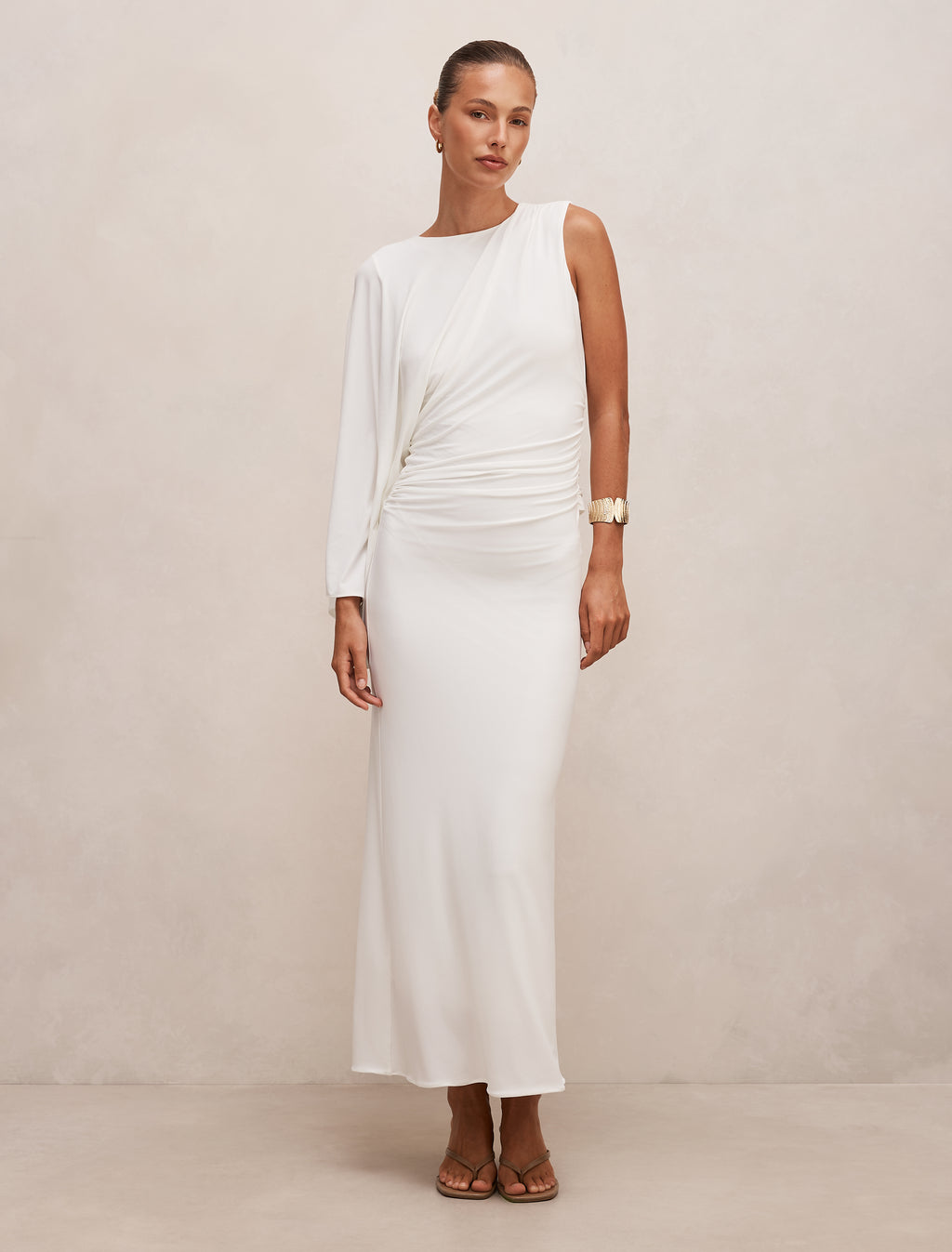 White Maxi Dress - Fleur Cape Shoulder - Size 0 to 12
