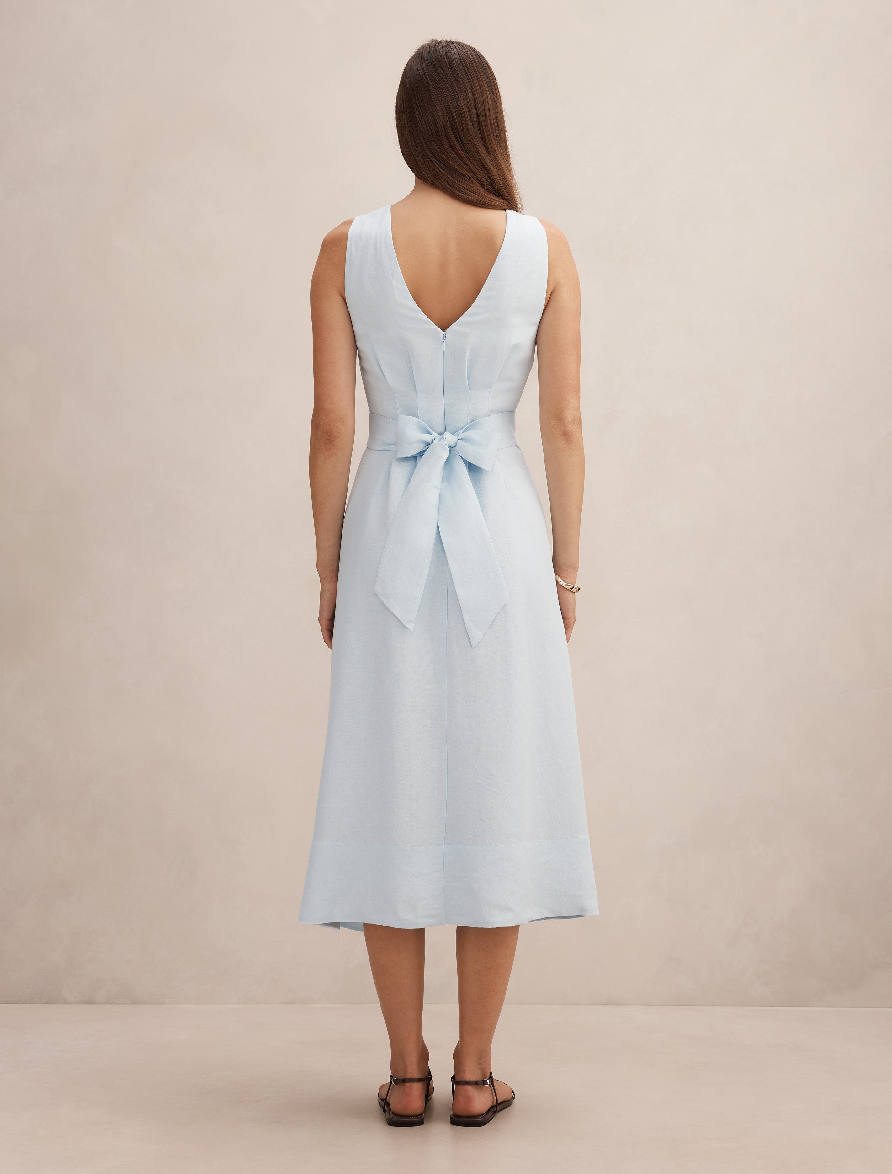 Blue Midi Dress - Rosie Linen Sleeveless Tuck - Size 0 to 12