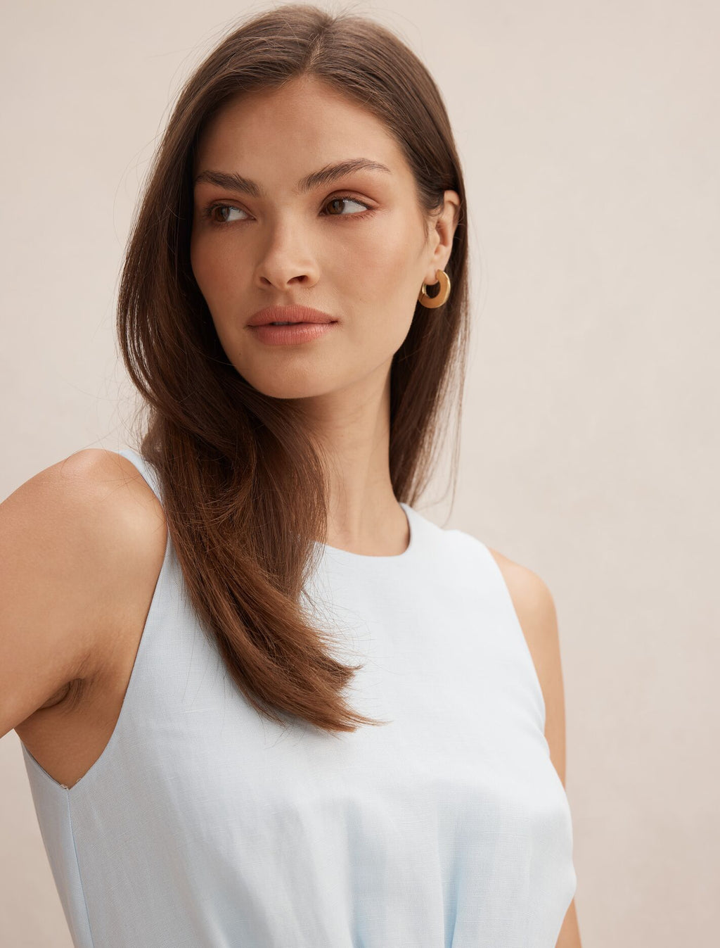 Rosie Linen Sleeveless Tuck Midi Dress