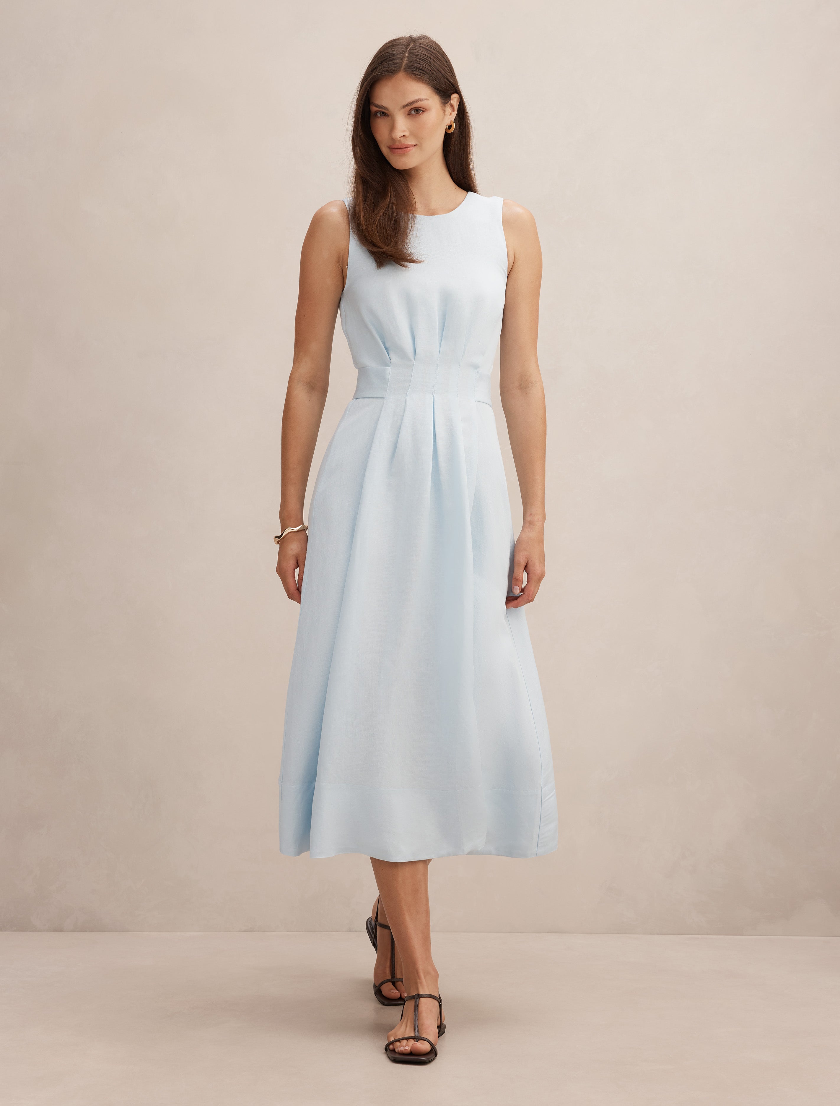 Rosie Linen Sleeveless Tuck Midi Dress