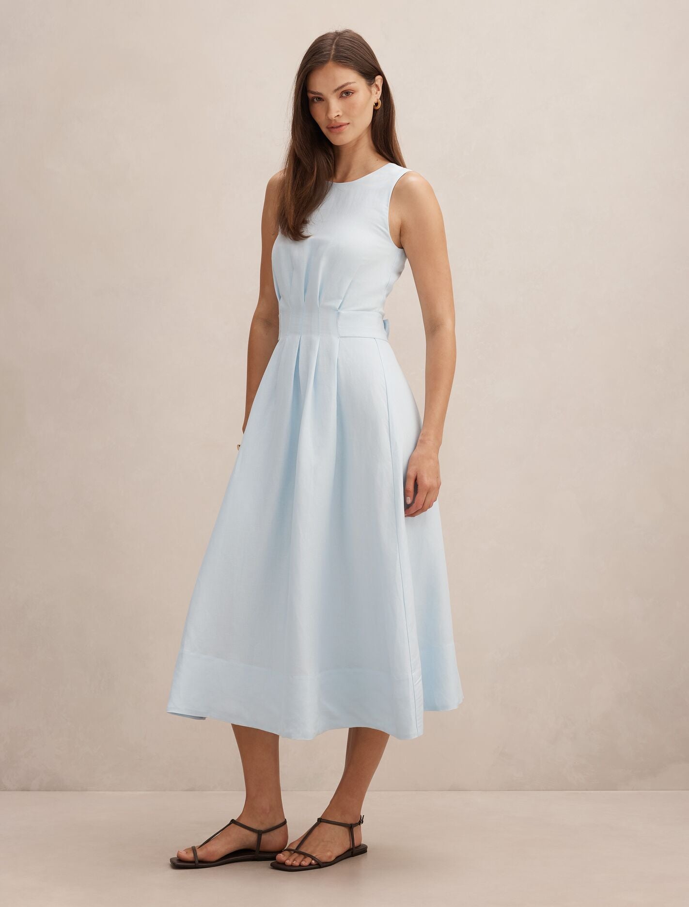 Rosie Linen Sleeveless Tuck Midi Dress