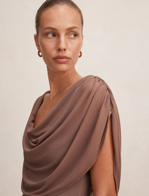 Olivia Draped Mesh Cape Top