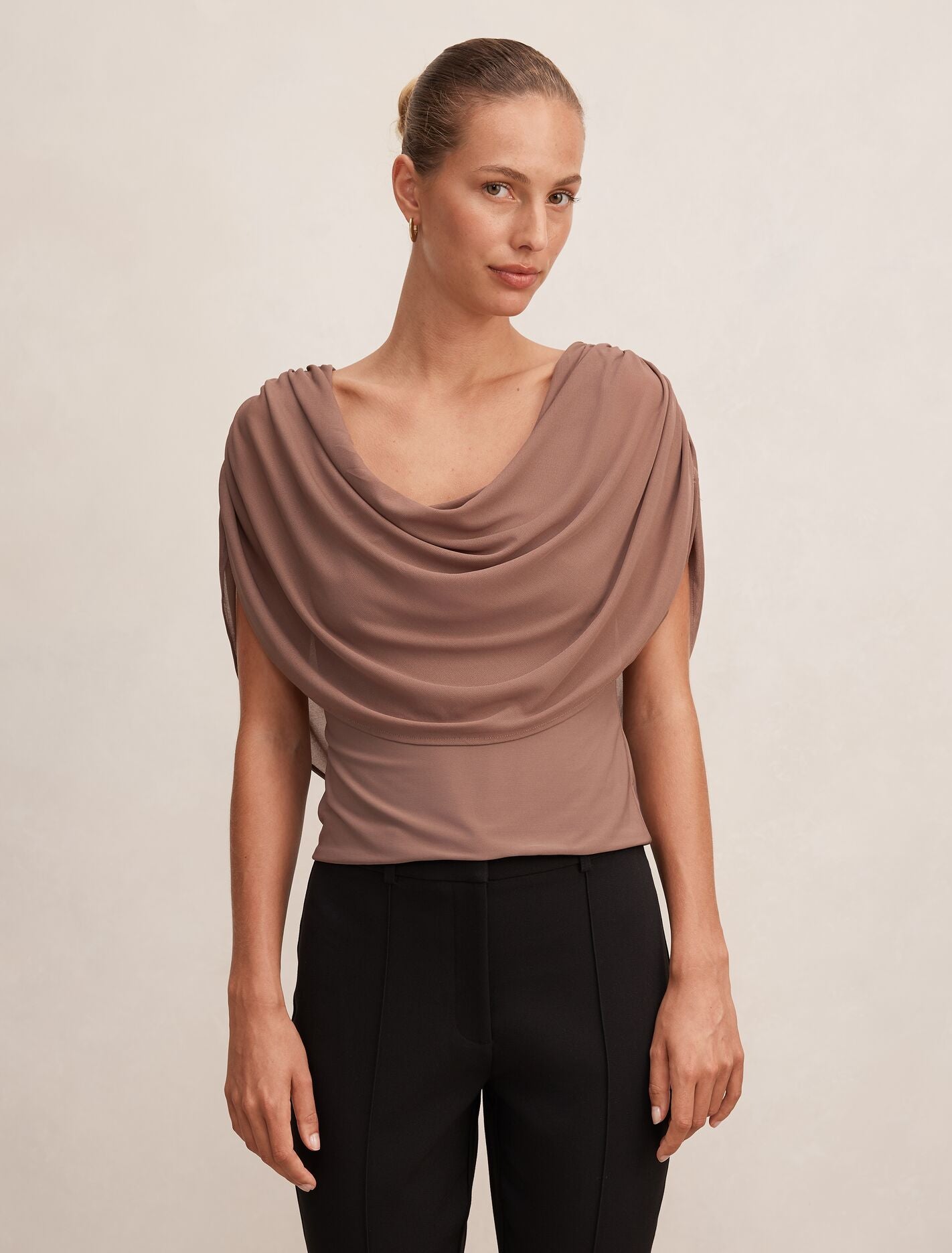 Olivia Draped Mesh Cape Top