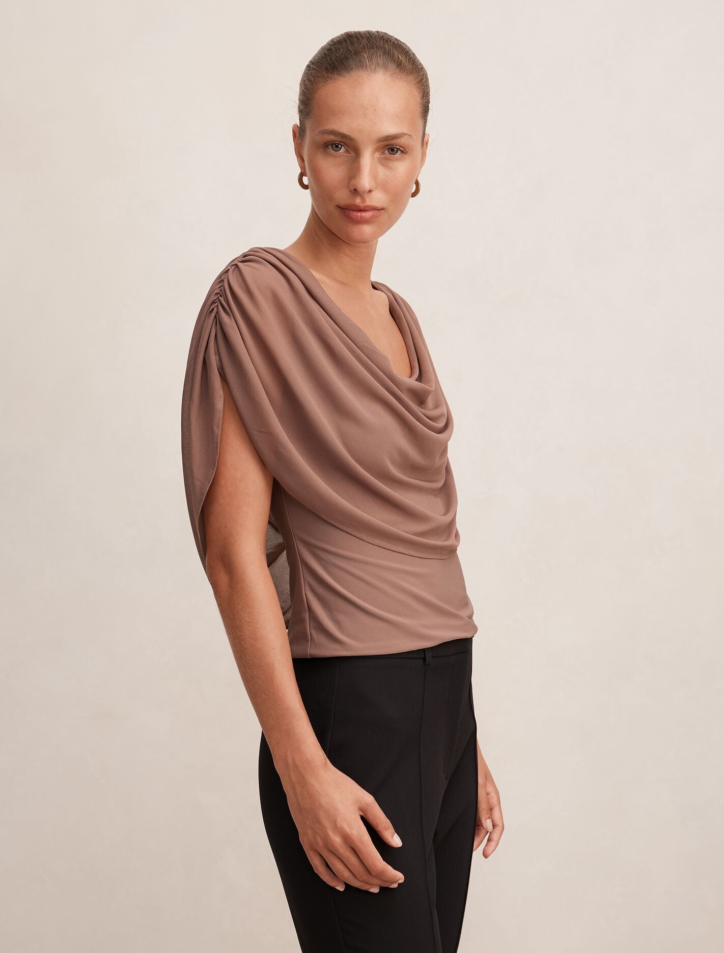 Olivia Draped Mesh Cape Top