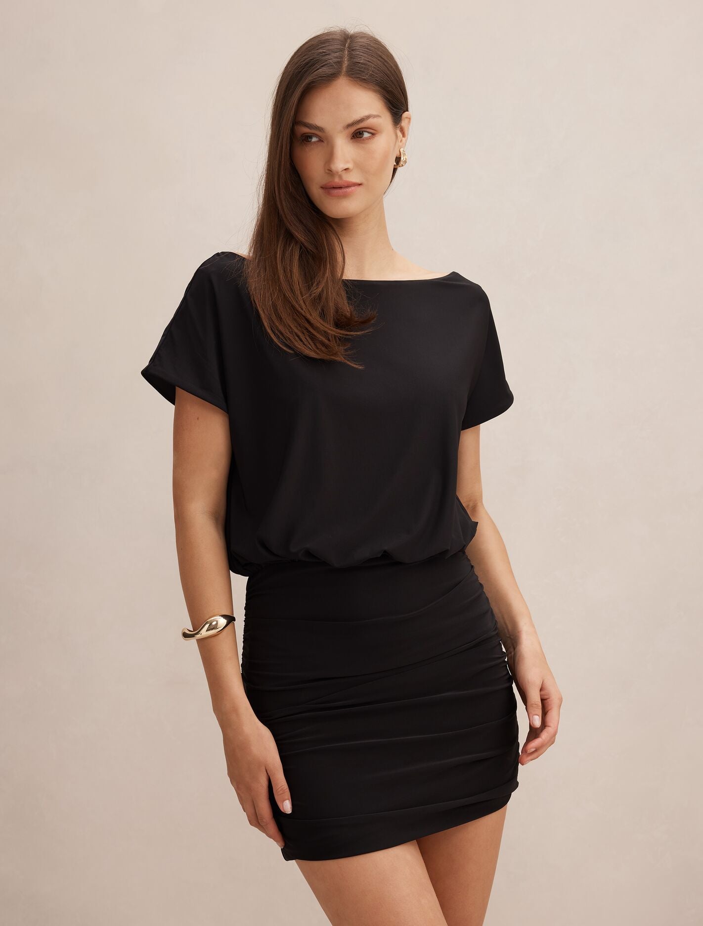 Kiara Tipped Draped Jersey Mini Dress