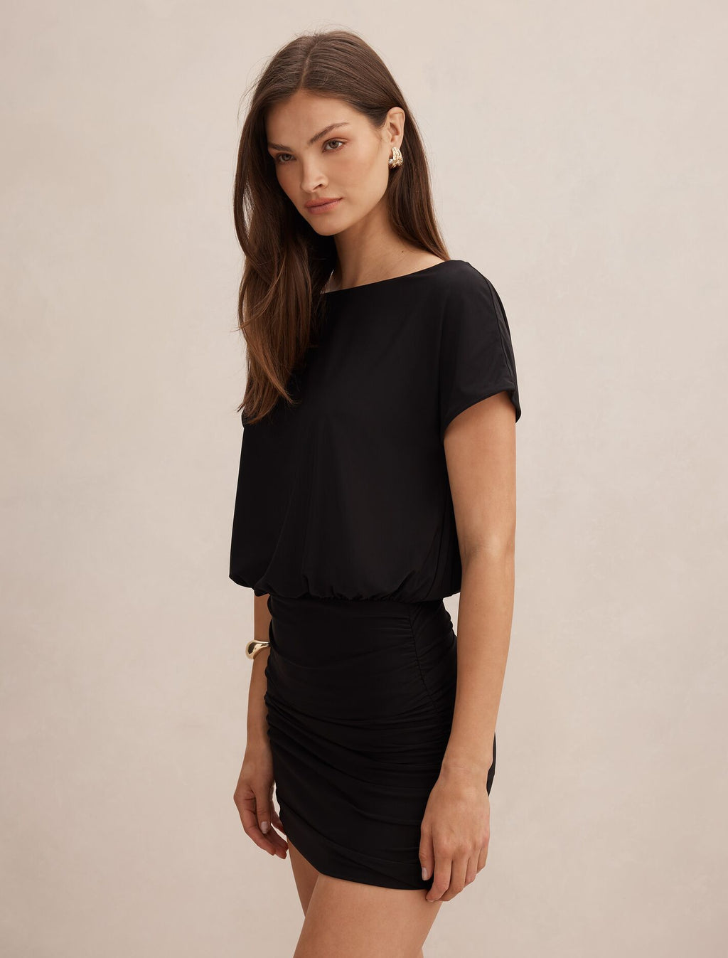 Kiara Tipped Draped Jersey Mini Dress