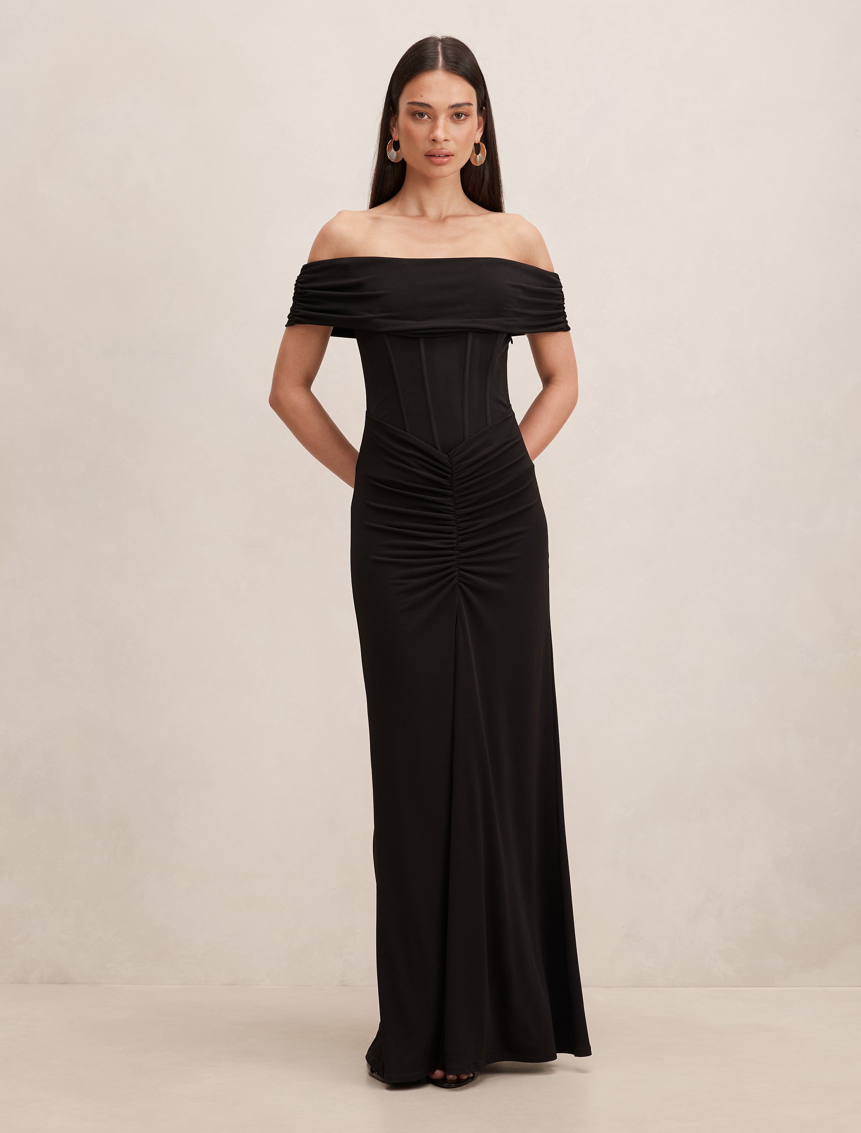 Ania Ruched Bardot Maxi Dress