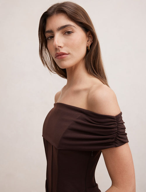 Ania Ruched Bardot Maxi Dress