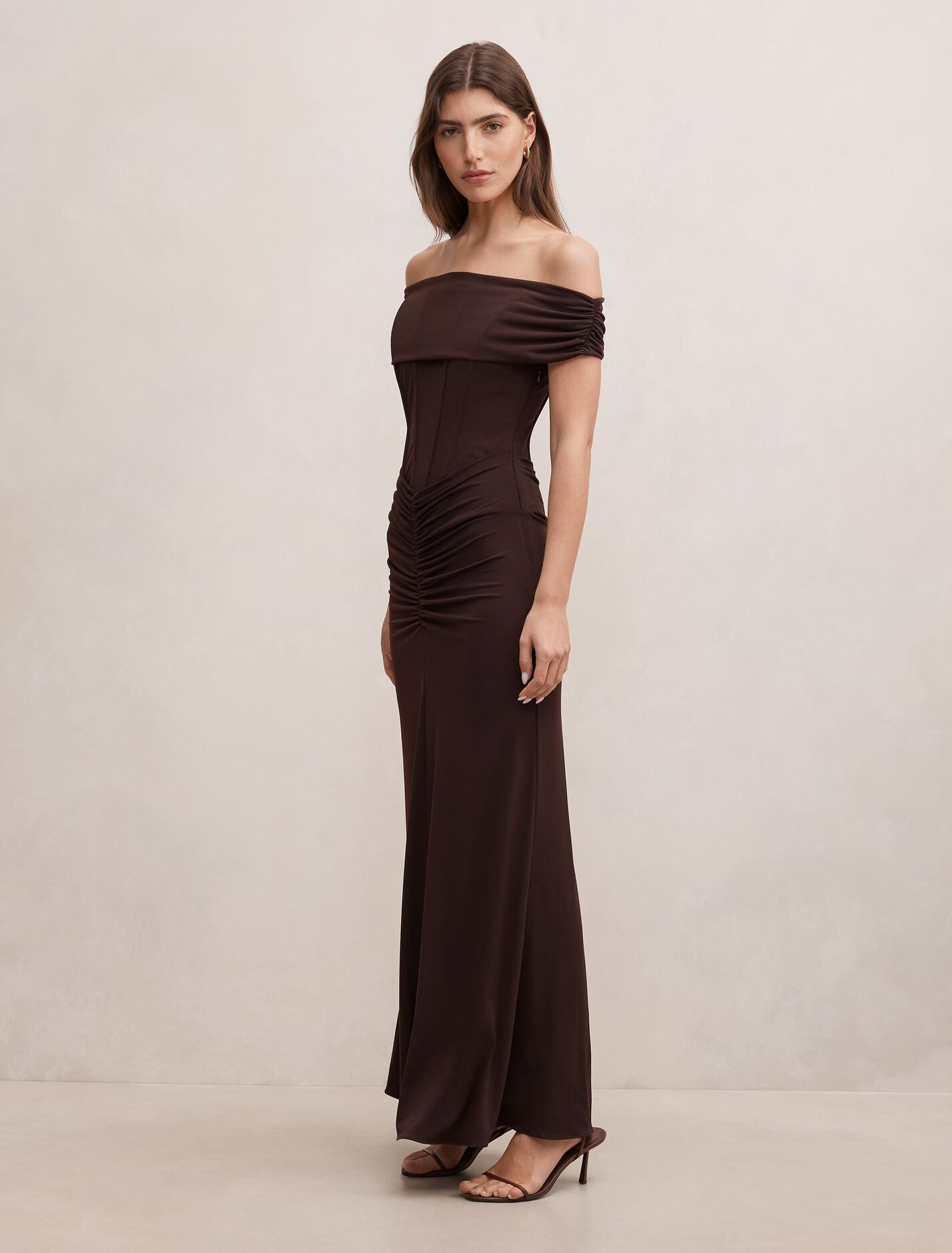 Ania Ruched Bardot Maxi Dress
