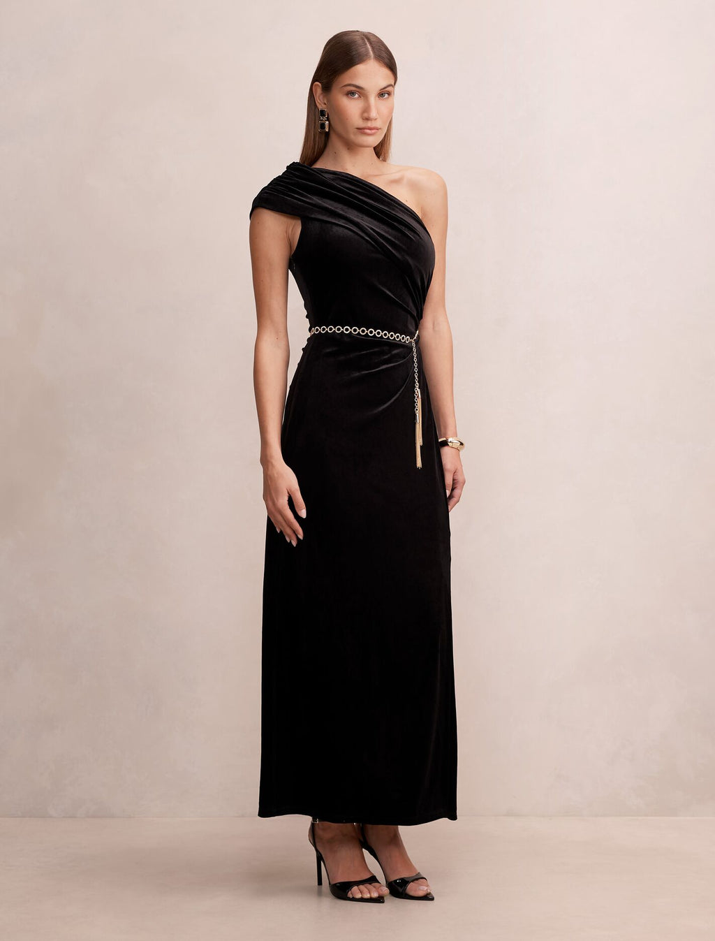 Venita One Shoulder Velvet Maxi Dress