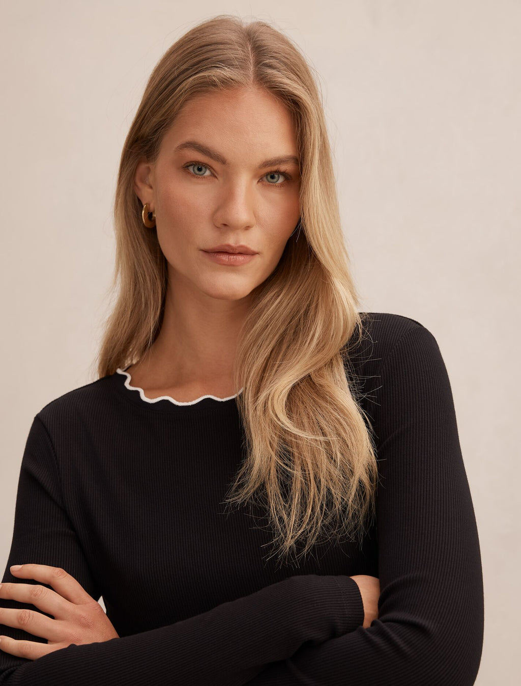 Rebecca Scallop Long Sleeve Top
