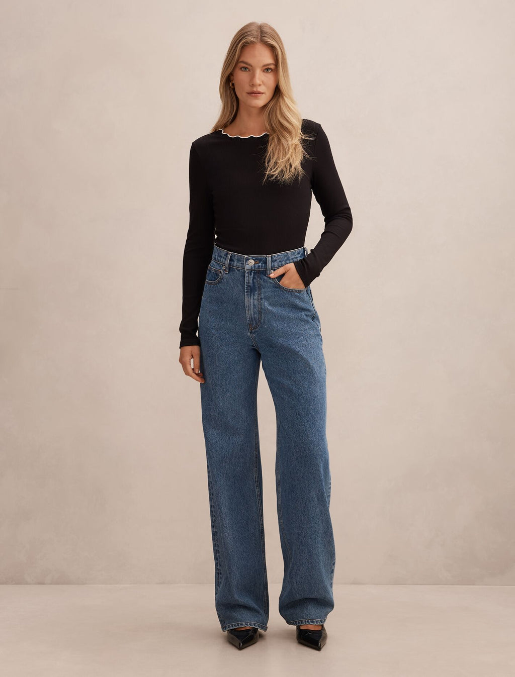 Rebecca Scallop Long Sleeve Top