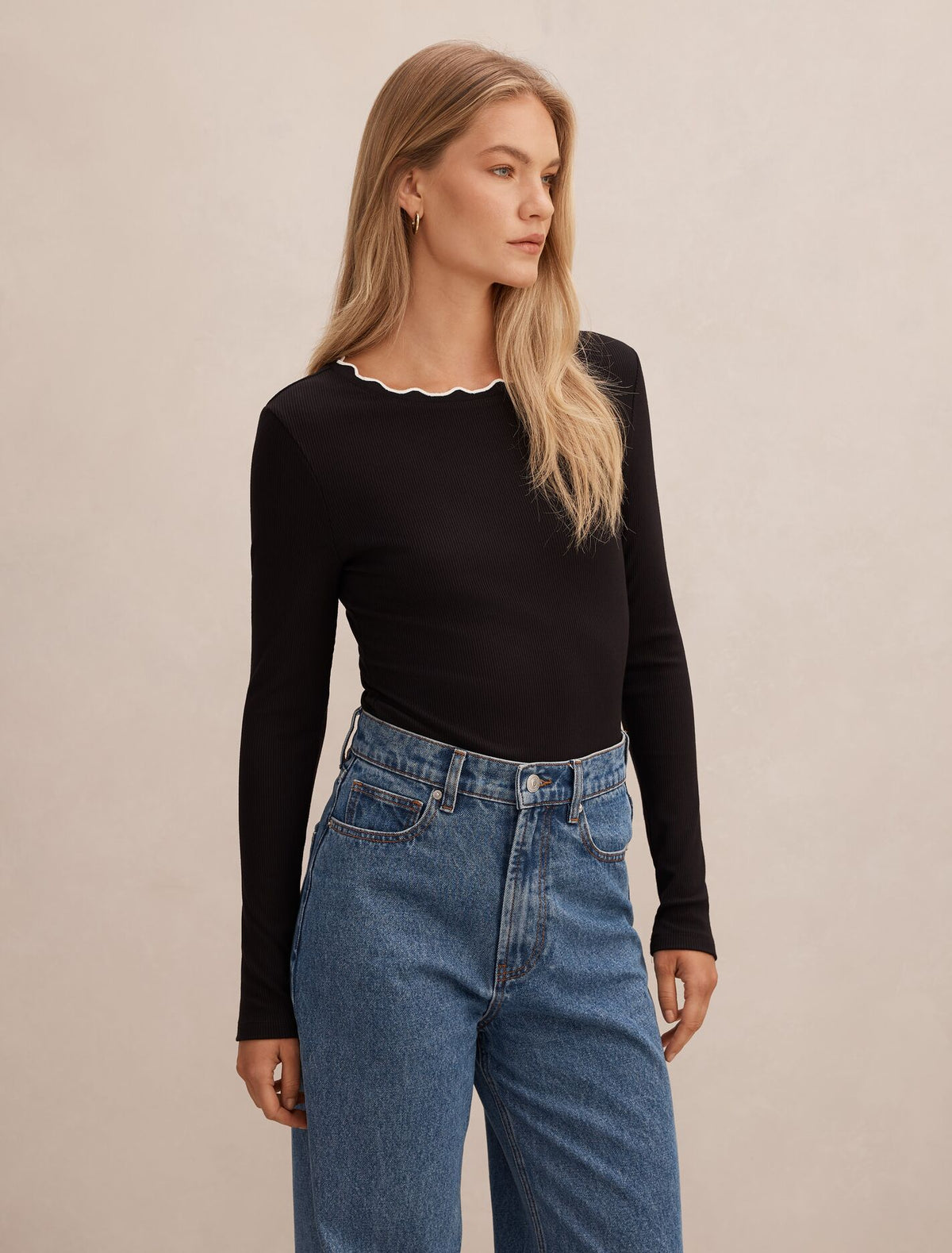 Rebecca Scallop Long Sleeve Top