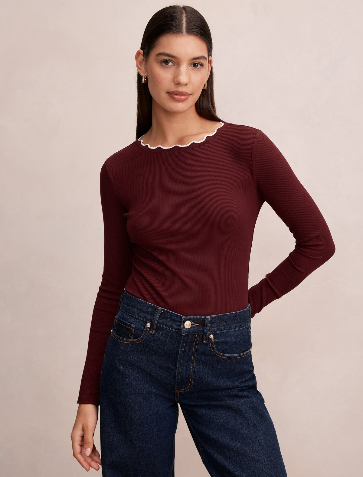 Rebecca Scallop Trim Long Sleeve