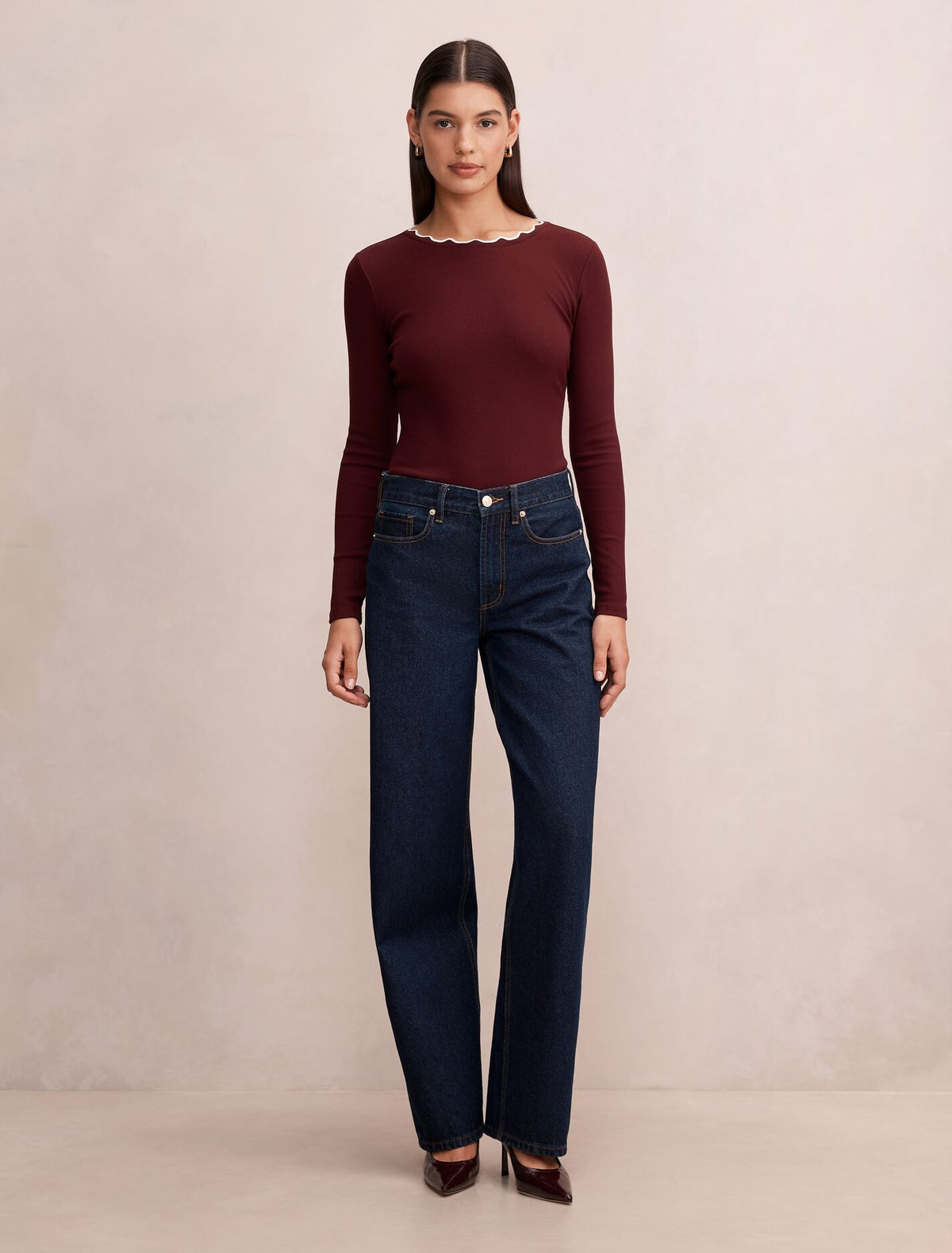 Rebecca Scallop Trim Long Sleeve
