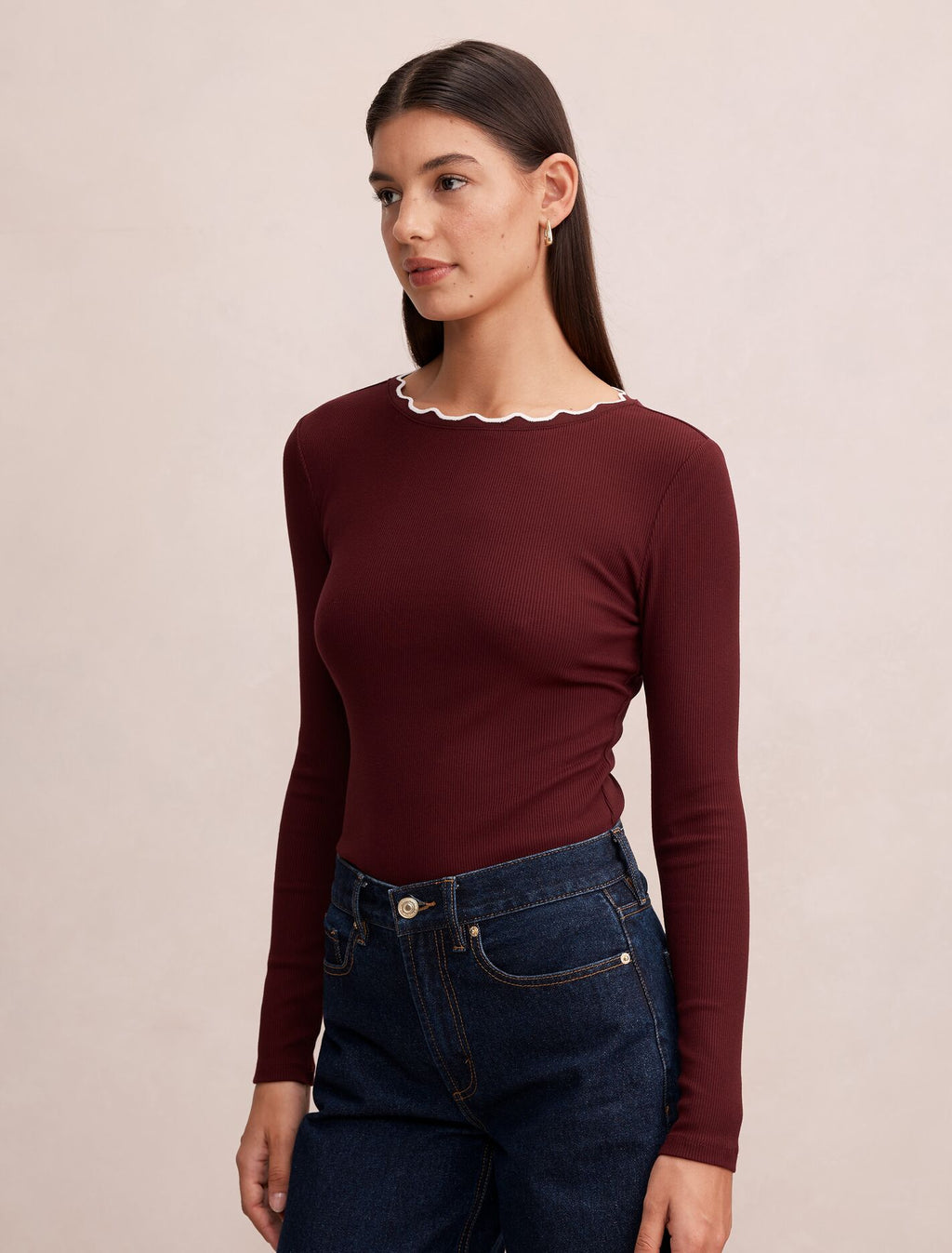 Rebecca Scallop Trim Long Sleeve