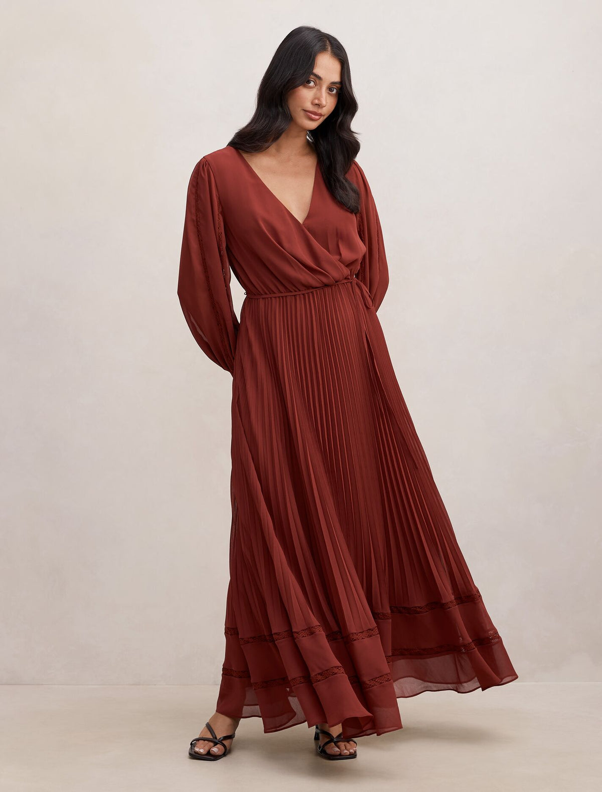 Shellie Wrap Lace Pleated Midi Dress