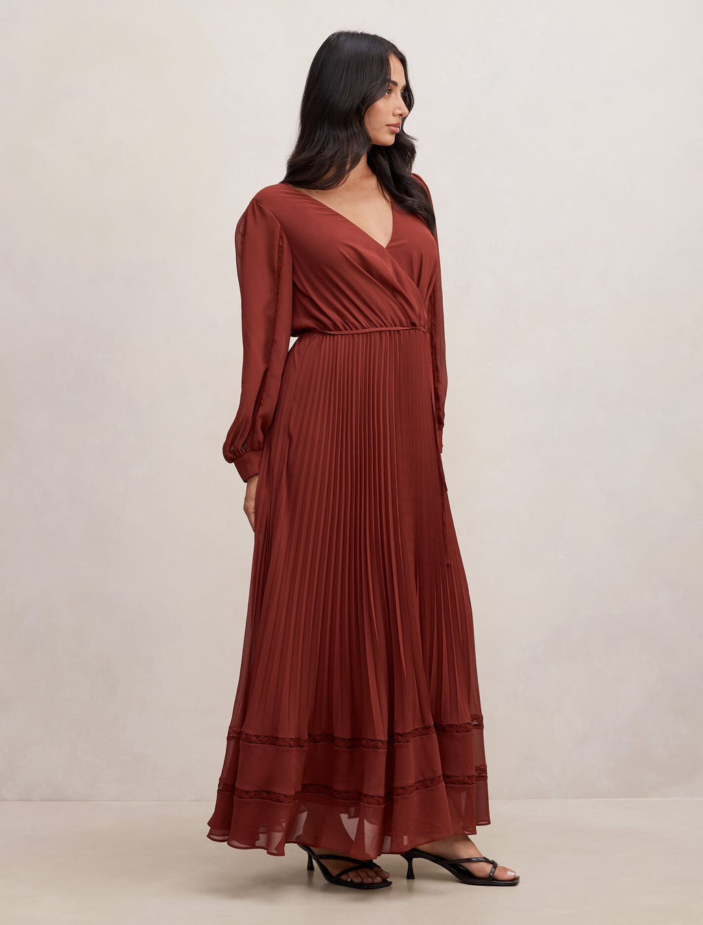Shellie Wrap Lace Pleated Midi Dress