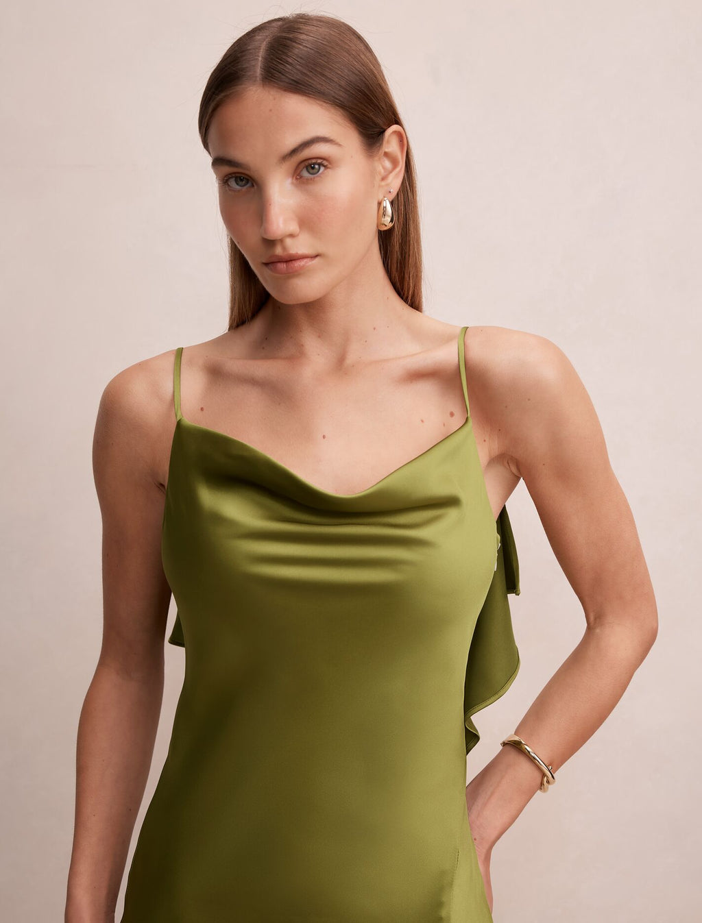 Allora Ruffle Back Satin Maxi Dress