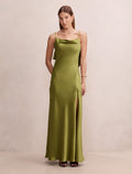 Allora Ruffle Back Satin Maxi Dress