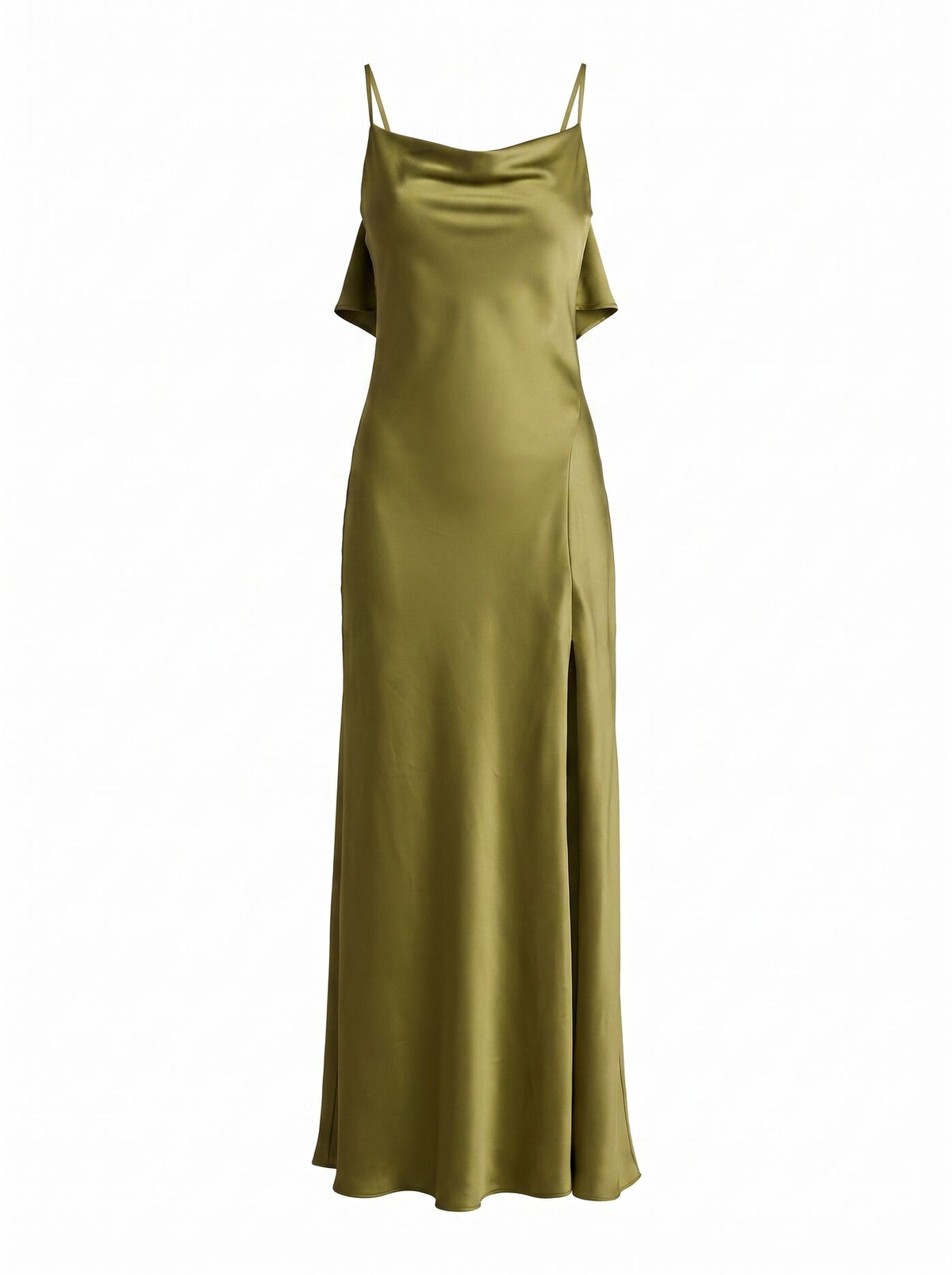 Allora Ruffle Back Satin Maxi Dress