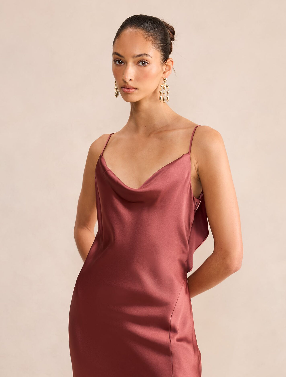Allora Ruffle Back Satin Maxi Dress