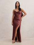 Allora Ruffle Back Satin Maxi Dress