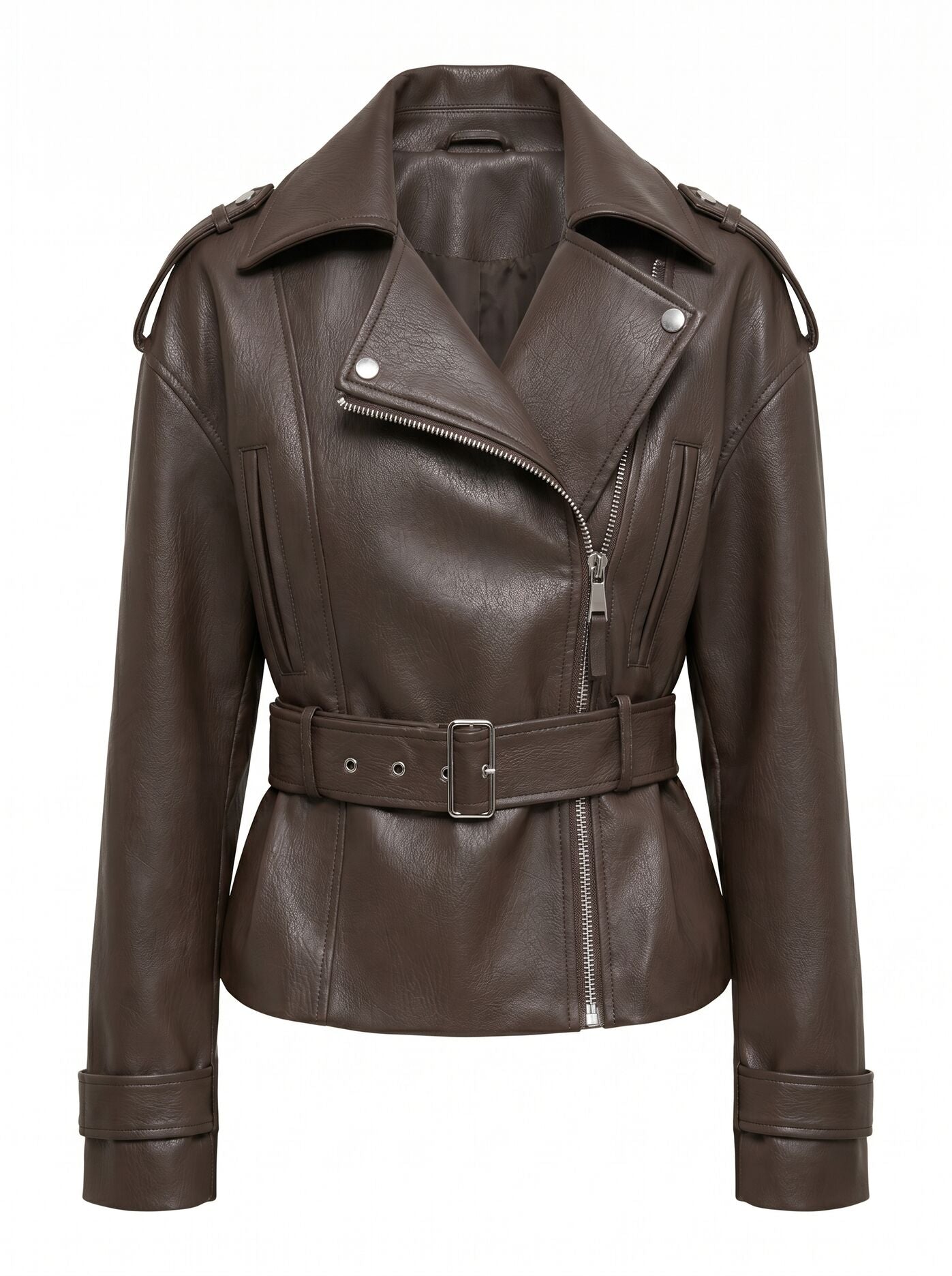 Brooklyn PU Belted Biker Jacket
