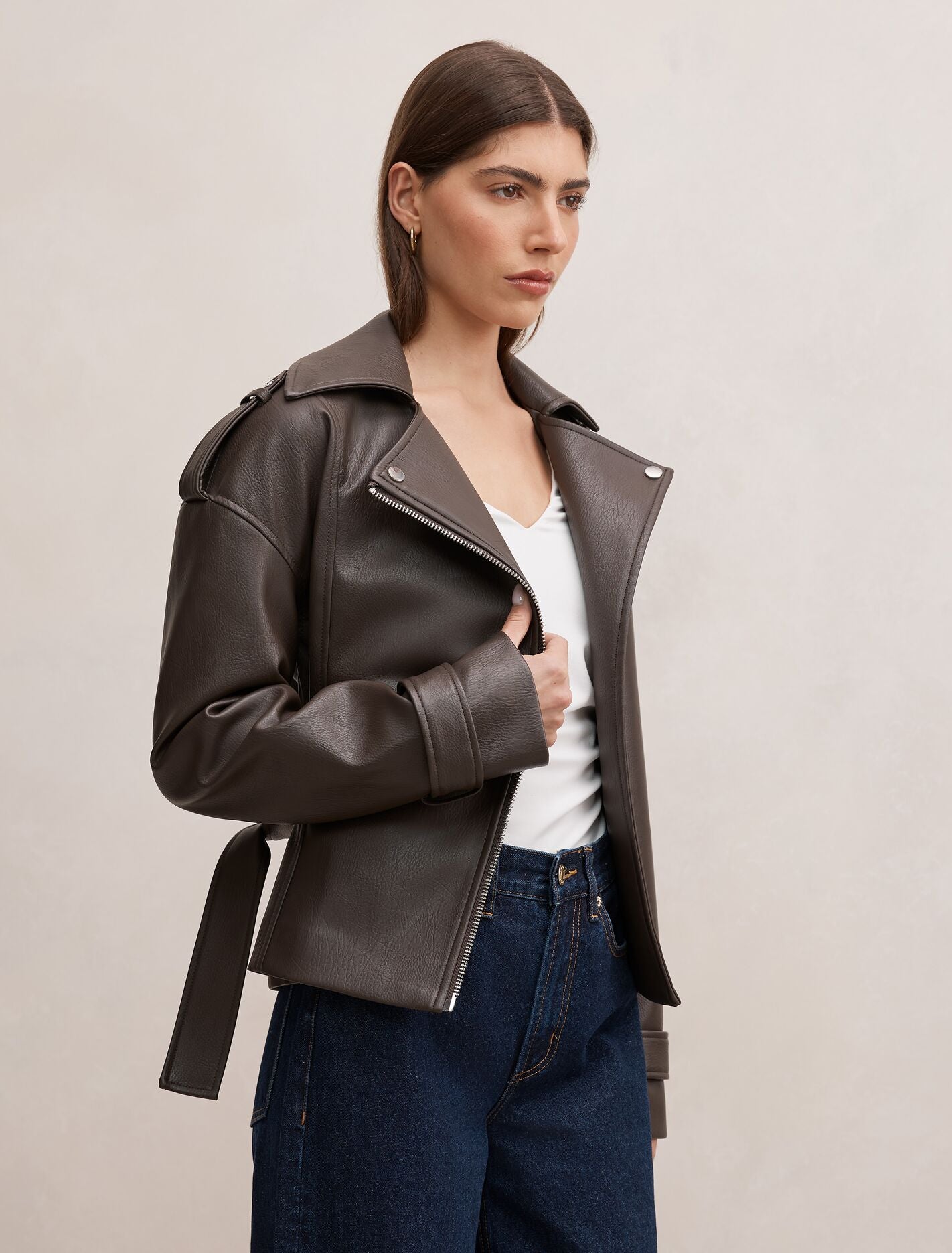 Brooklyn PU Belted Biker Jacket