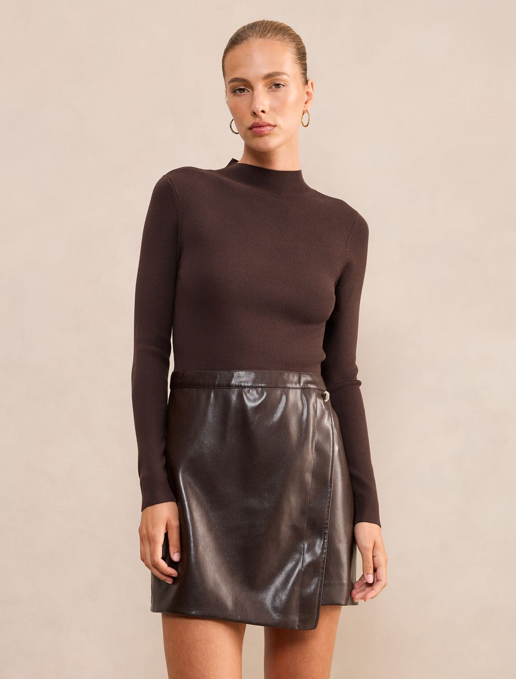Rae Faux Leather Mixed Knit Mini Dress