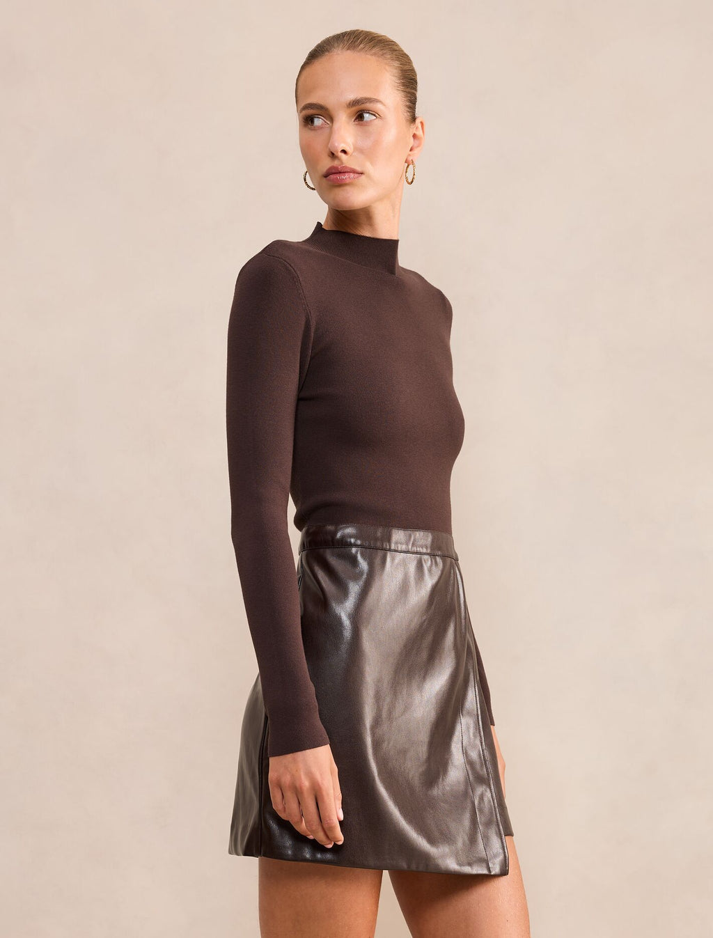Rae Faux Leather Mixed Knit Mini Dress