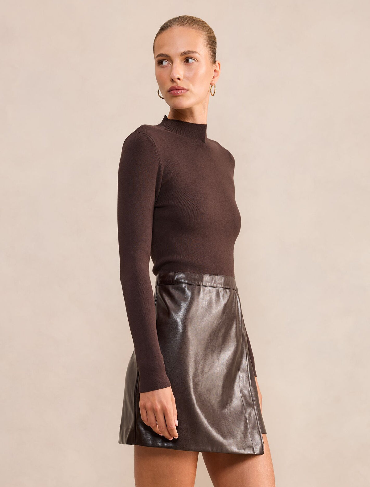 Rae Faux Leather Mixed Knit Mini Dress