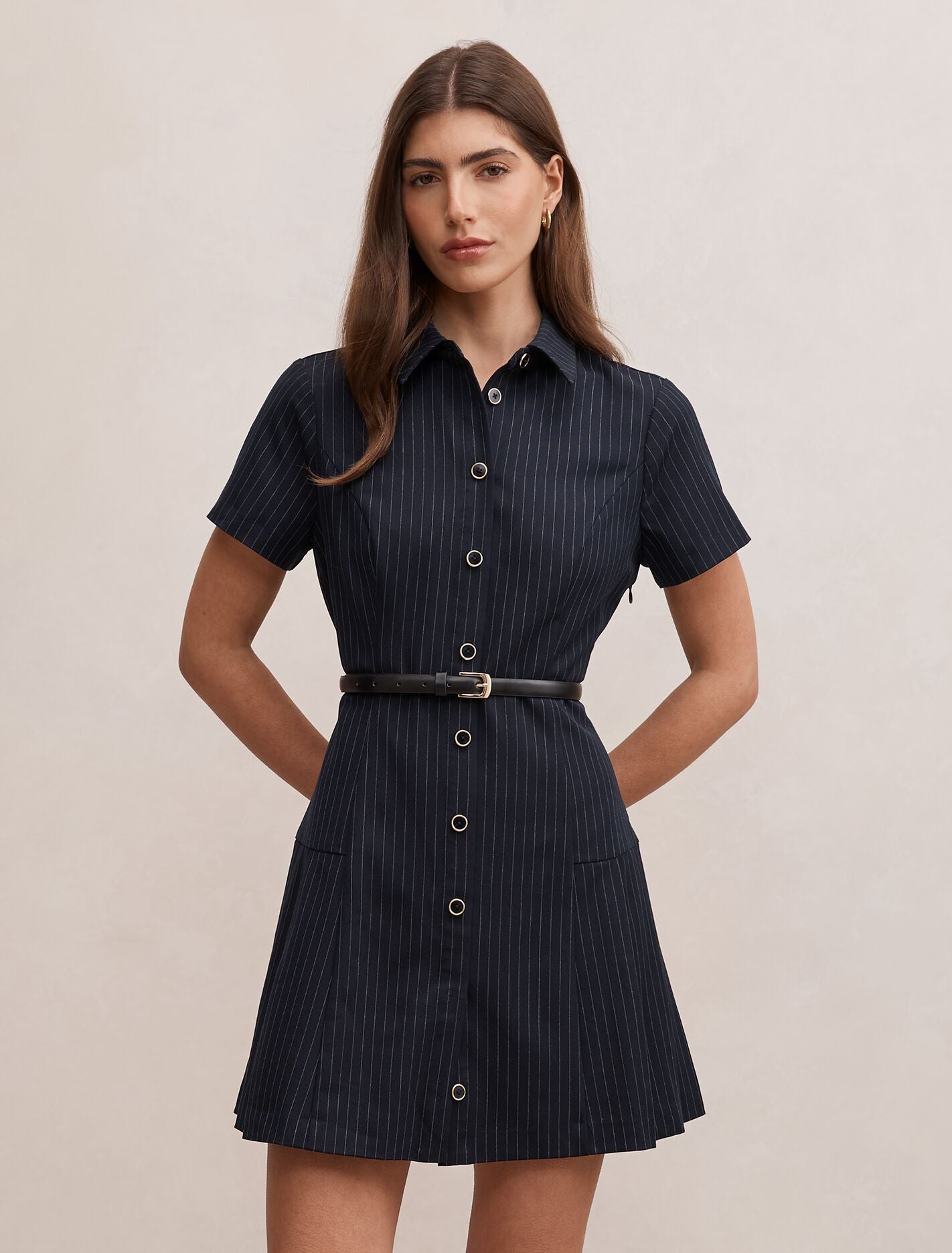 Gigi Pleated Button Down Mini Dress