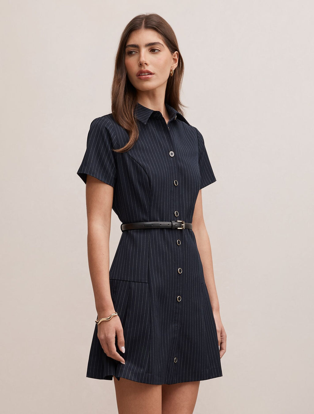 Gigi Pleated Button Down Mini Dress