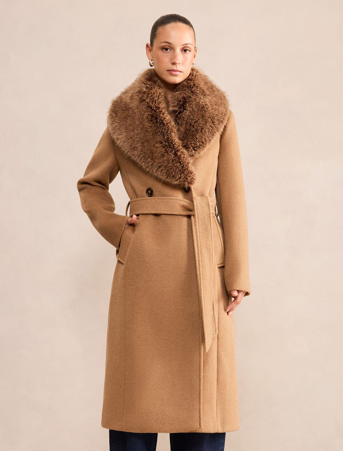 Esme Petite Faux Fur Collar Coat