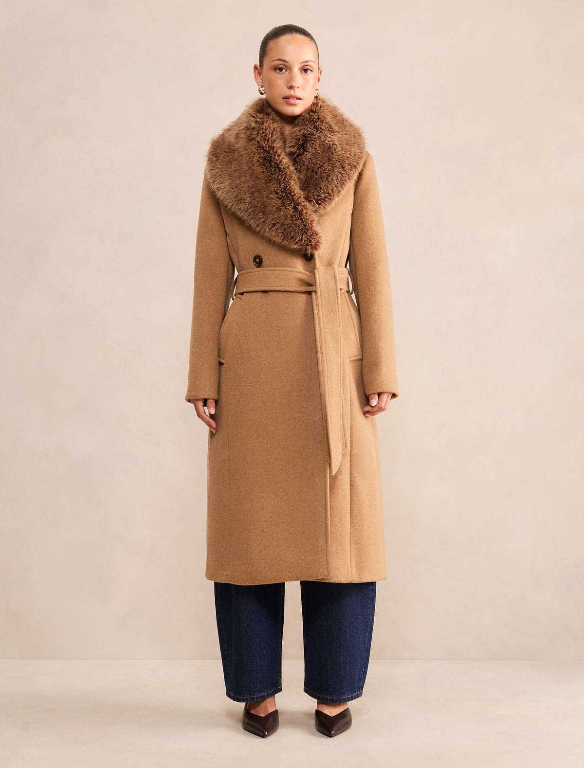 Esme Petite Faux Fur Collar Coat