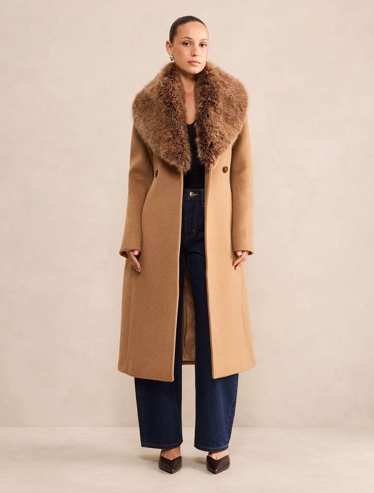 Esme Petite Faux Fur Collar Coat