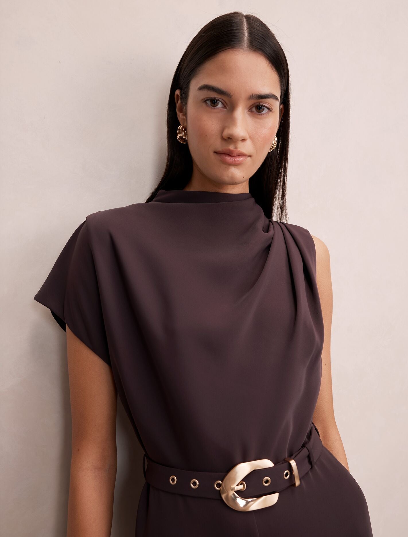 Paisley Cowl Belted Jumpsuit