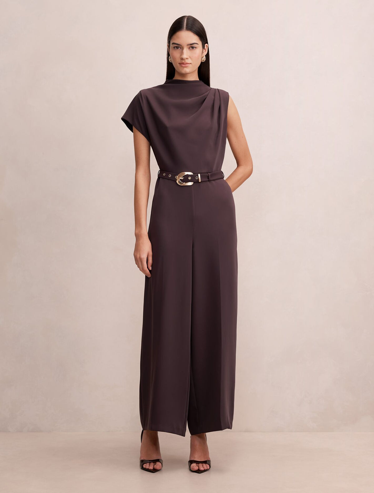 Paisley Cowl Belted Jumpsuit